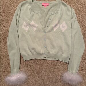 Sugar Thrillz Mint Cardigan with Fuzzy Cuffs